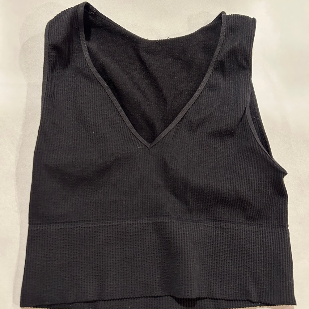Nikibiki Black and Blue Ribbed V-Neck Crop Top
